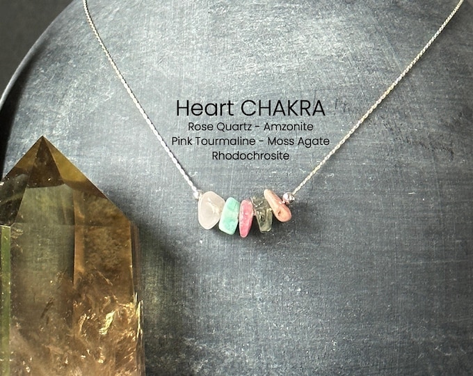Heart Chakra Stones Necklace Raw Crystal Delicate Necklace Spiritual Gifts