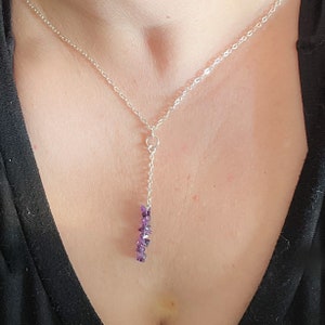 Raw Amethyst Necklace Lariat Choker sterling Silver Gemstone Jewelry