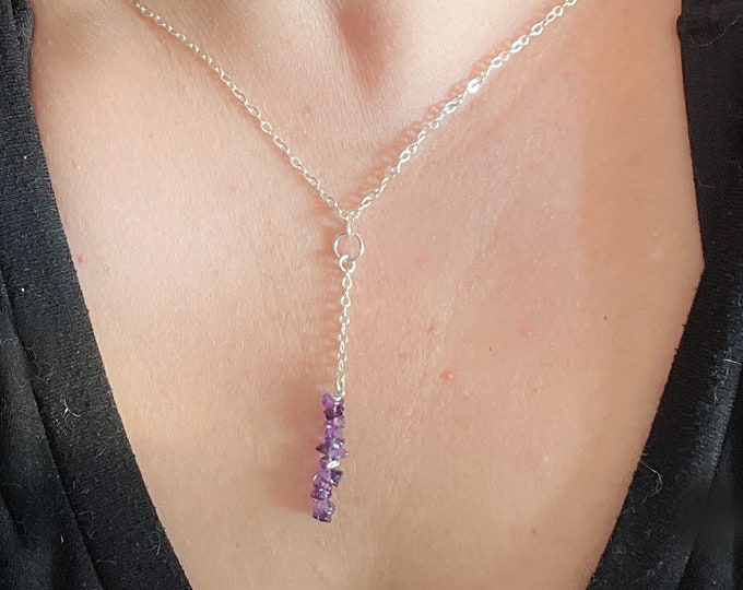 Amethyst Crystal Lariat Necklace Jewelry Raw Stone Crystals Choker February Birthstone