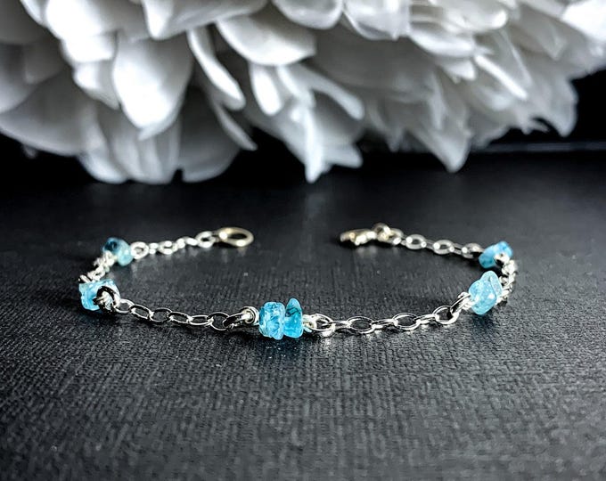 Blue Apatite Crystal Bracelet Silver Anklet Satellite Chain