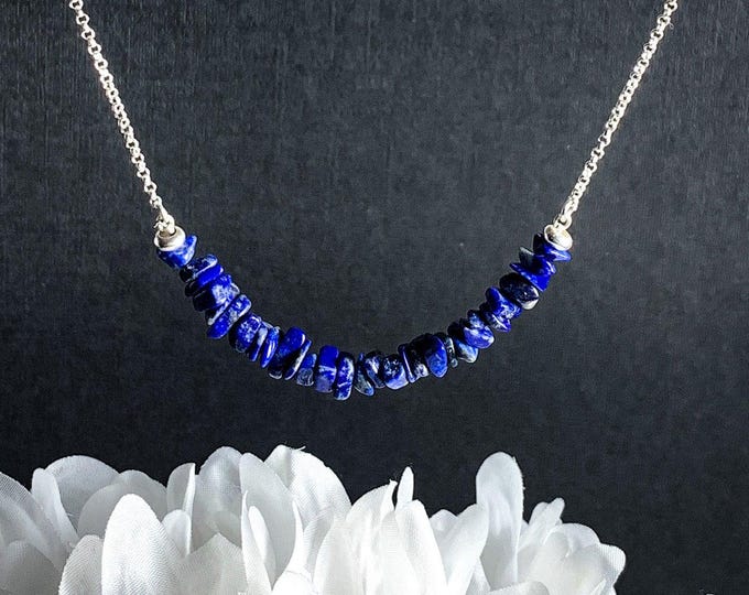 Blue Lapis Lazuli boho choker necklace, Lapiz Lazuli gemstone jewelry, balances throat chakra metaphysical necklace