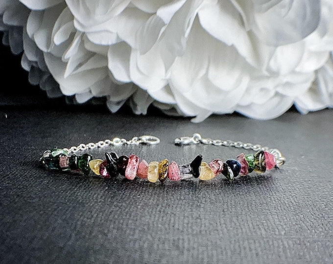 Raw Tourmaline Bracelet Positive Energy Anxiety Stones October Birthstone Stacking Bracelet Libra Birthstone Anxiety Gifts Layering Bracelet