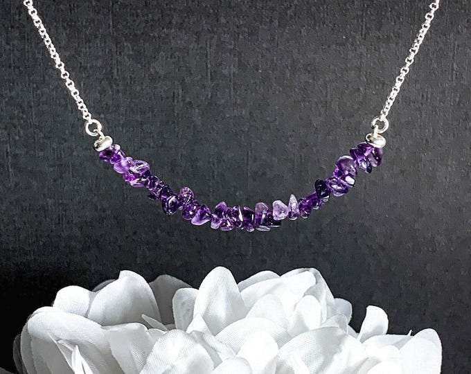 Amethyst Necklace Silver Raw Stone Crystal Choker Necklaces for Women