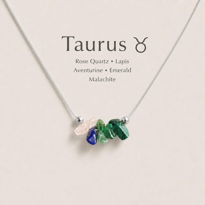 Zodiac Jewelry Collection Taurus Necklace Design Raw Crystal Pendant Emerald Gemstone Feature Spiritual Accessory Style Minimalist Fashion Piece Adjustable Chain Length Everyday Wear Option Perfect Layering Necklace Birthday Present Idea