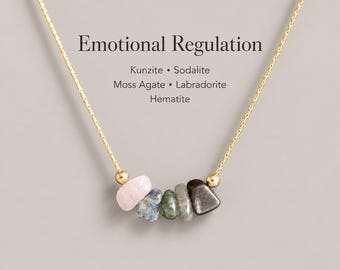 Emotional Regulation Raw Crystal Necklace – 14K Gold Filled or Sterling Silver – Kunzite, Sodalite, Moss Agate, Labradorite, Hematite