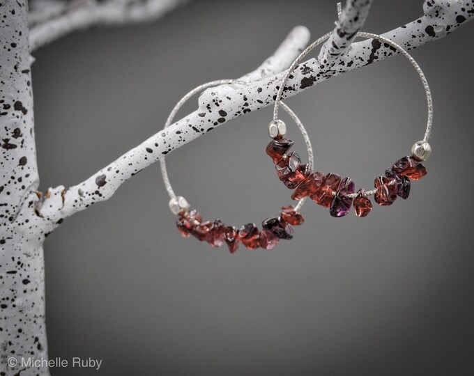 Capricorn January Birthstone Garnet Earrings, Positive energy Calming Stones Raw crystal earrings