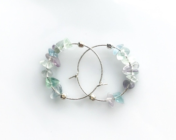 Rainbow Fluorite Earrings Empath Jewelry Raw Crystal Earrings small hoop earrings