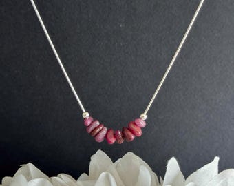 Raw Ruby Minimalist Crystal Necklace – July Birthstone – Sterling Silver or 14K Gold Filled – Adjustable 16–20”