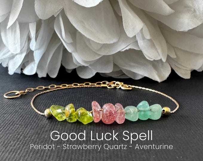 Good Luck Spell Bracelet or Anklet, Raw Crystal Intention Jewelry for Good Fortune