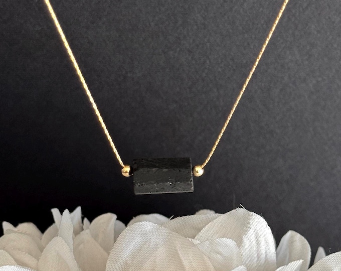 Black Tourmaline Raw Crystal Necklace, Protection Jewelry, Adjustable Chain