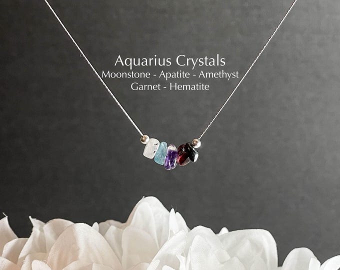 Aquarius Necklace Raw Crystals Zodiac Sign Astrology Choker Crystal Jewelry