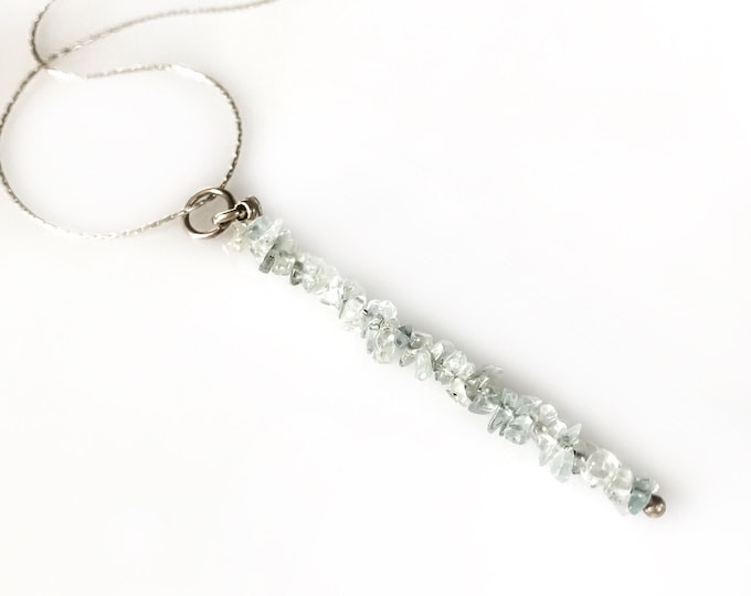 Aquamarine Pendant Protection Necklace Bead Bar Necklace Anxiety Necklace