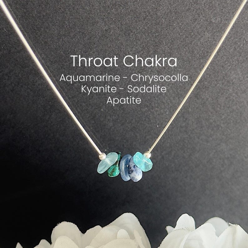 Throat Chakra Stones Necklace Raw Crystal Delicate Necklace Spiritual Gifts image 14