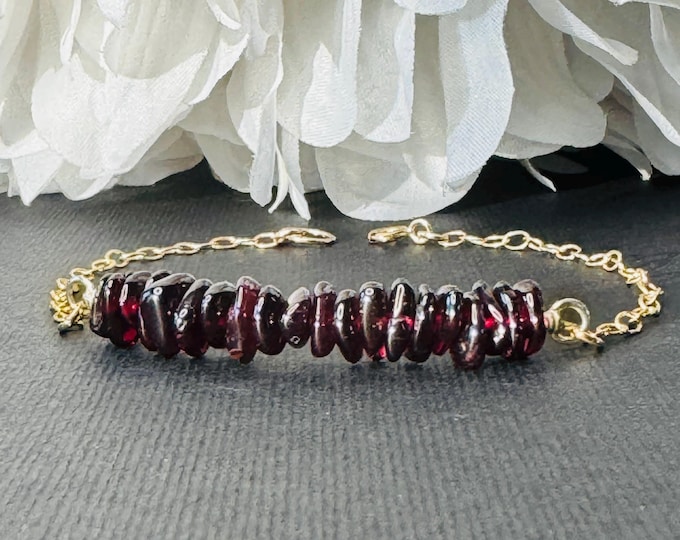 Garnet Ankle Bracelet Gold Filled Anklet Raw Crystal Silver Bracelet
