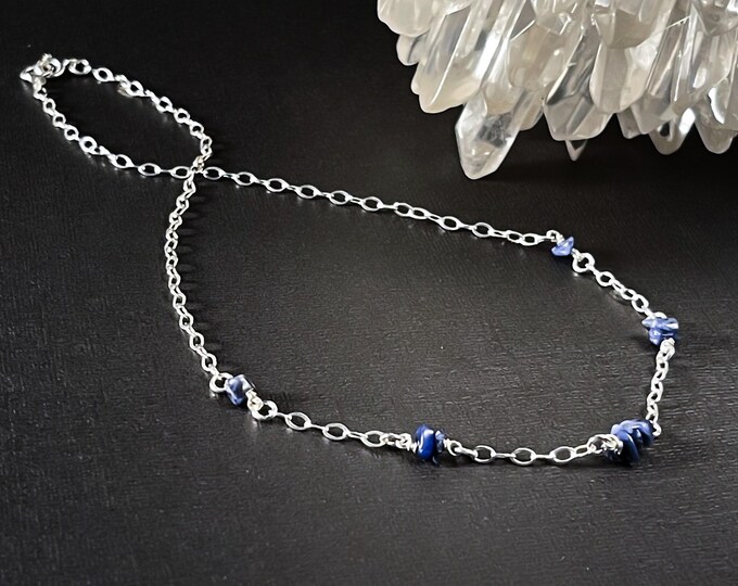 Genuine Sodalite necklace, Witch jewelry Healing Crystals, Blue Satellite Station Sterling Silver Anxiety jewelry for Balance & Support