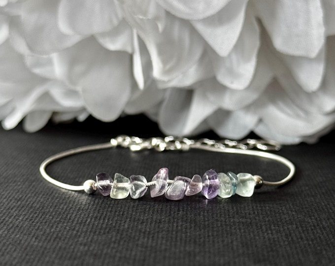 Rainbow Fluorite anxiety Bracelet, empath protection, dainty anklet, Empath Jewelry