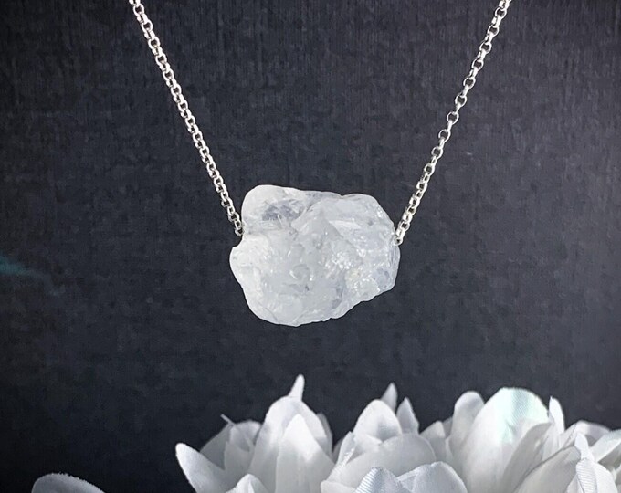 Quartz Crystal Chunky Necklace, Rock Crystal Positive Energy, Raw Quartz Necklace