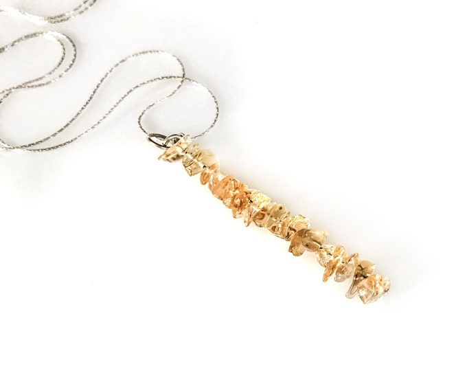 Raw Citrine Necklace bead bar necklace, Citrine Pendant, Anxiety Jewelry