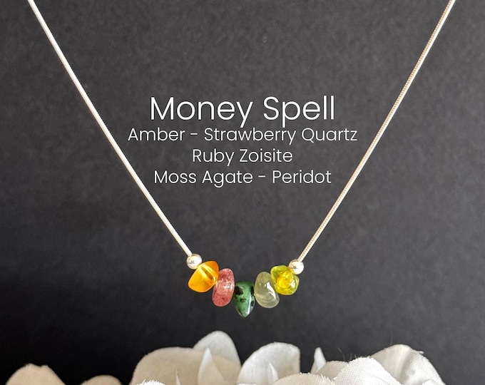 Money Spell Raw Crystal Necklace, Wealth Manifestation