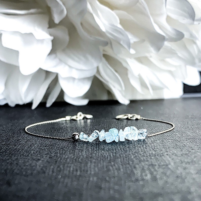 Raw Aquamarine Bracelet, Calming Bracelet, Stress Bracelet, March Birthstone Ankle Bracelet image 1