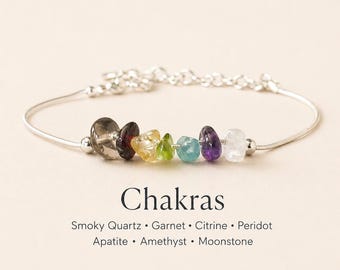 7 Chakra Armband Silver- eller Guldfylld Fotlänk Läkande Råa Kristaller