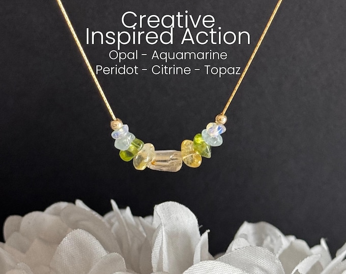 Creative Inspired Action Necklace – Raw Crystal Intention Spell Necklace – Adjustable 16–20 Inches – Sterling Silver or 14K Gold Filled