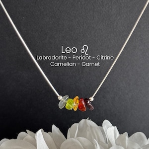 Leo Zodiac Sign Necklace Raw Crystal Gold or Silver Birthstone Jewelry