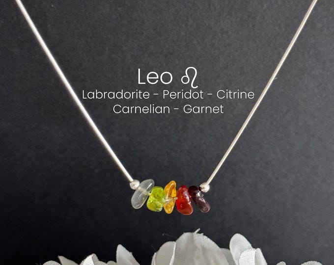 Leo Zodiac Sign Necklace Raw Crystal Gold or Silver Birthstone Jewelry
