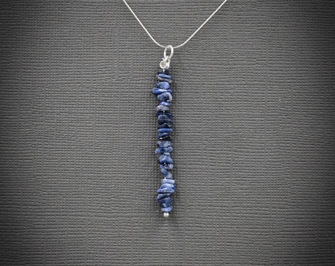 Sodalite Pendant Gem Bar Necklace Throat Chakra Anxiety Jewelry, Sodalite Necklace