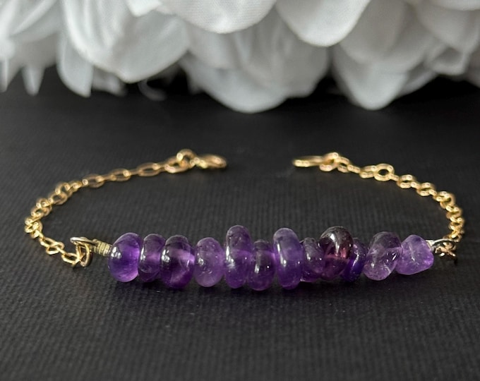 Amethyst Bracelet Raw Crystal Ankle Bracelet Sterling Silver Gold Filled
