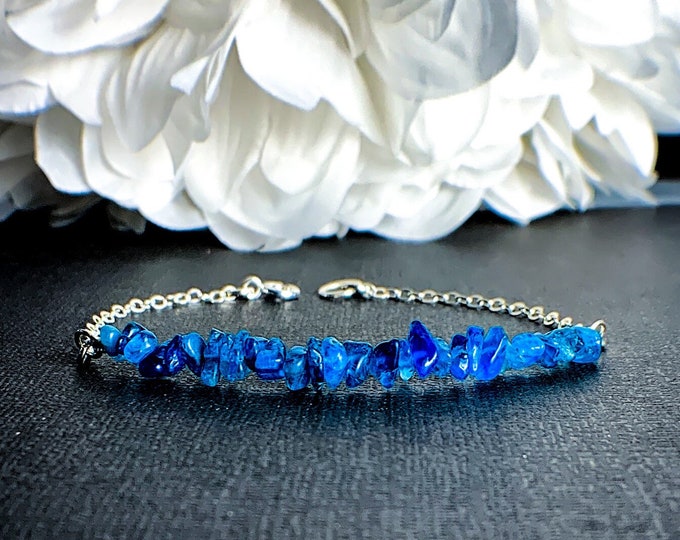 Raw Neon Blue Apatite Crystals Bracelet, weight loss motivation energy bracelet