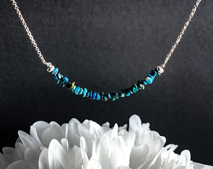 Chrysocolla Crystal Choker Necklace, Empath Anxiety Jewelry, Raw Crystal Necklace