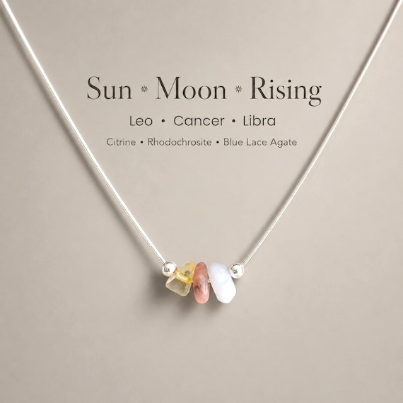 Sun Moon Rising Necklace • Custom Zodiac Big Three Crystal Trio • Gold Filled or Sterling Silver •  Birth Chart Gift