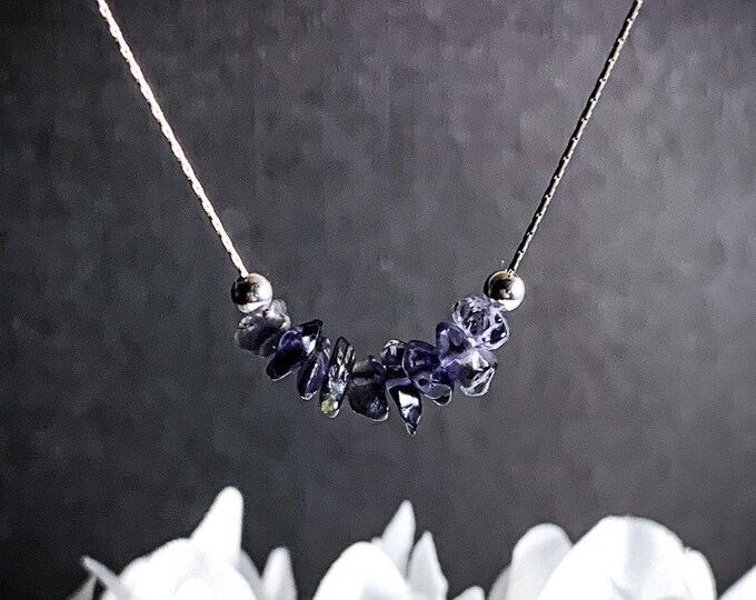 Raw Iolite Balance Necklace, Courage Jewelry, Mindfulness Gift, Anxiety aids