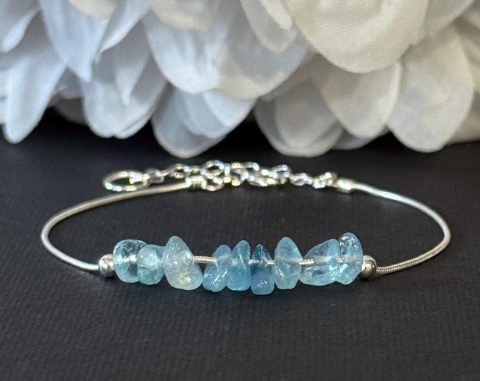 Raw Aquamarine Ankle Bracelet Raw Crystal Bracelet March Birthstone Bracelet