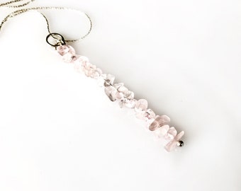 Rose Quartz Pendant Beaded Bar Necklace, Calming Necklace, anxiety jewelry