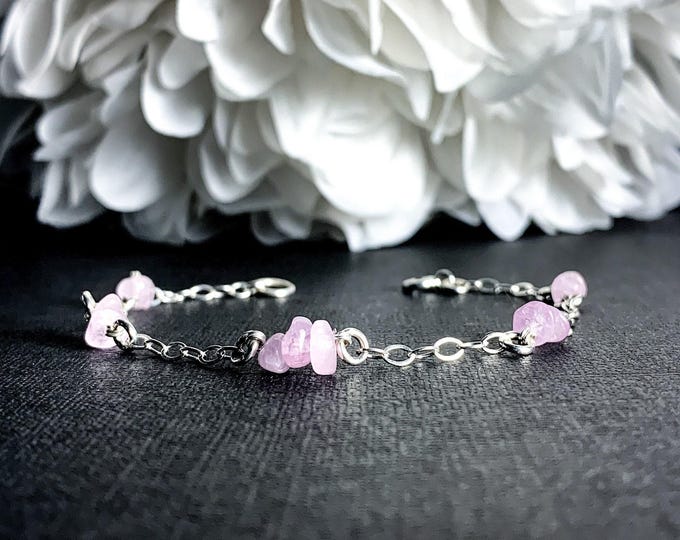 Kunzite Crystal Bracelet Satellite Chain Anklet Sterling Silver