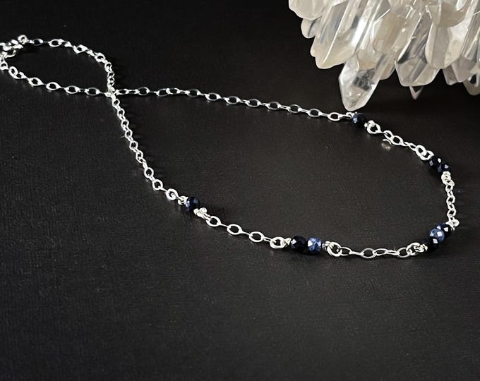 Sapphire Necklace Dainty Silver Choker Satellite Necklace
