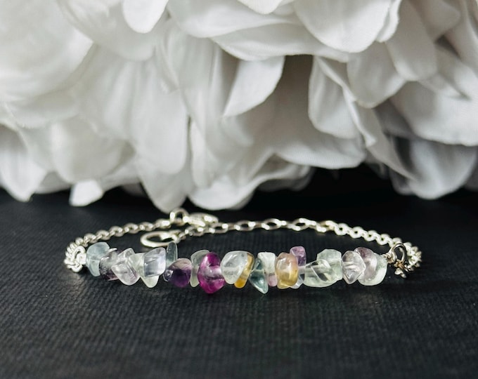 Fluorite Bracelet Anxiety Jewelry Stones for Anxiety Protection Bracelet Healing Crystals Pisces Birthstone Anxiety Rainbow Fluorite