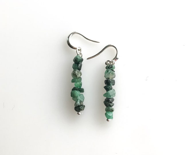 Raw Emerald Earrings, Calming stones, Prosperity Stones, heart chakra mindfulness gift