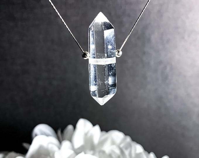 Quartz Crystal Point Pendant Necklace Double Terminated
