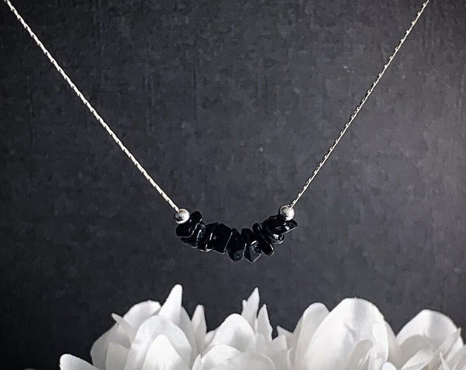 Black Tourmaline stone necklace for Confidence, October birthstone Black Tourmaline necklace or choker,Libra birthday EMF protection jewelry