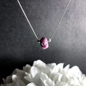 Ruby Statement Necklace with Raw Crystal Pendant, Wealth and Prosperity gemstone, Minimalist July Birthstone, Root Chakra & Heart Chakra