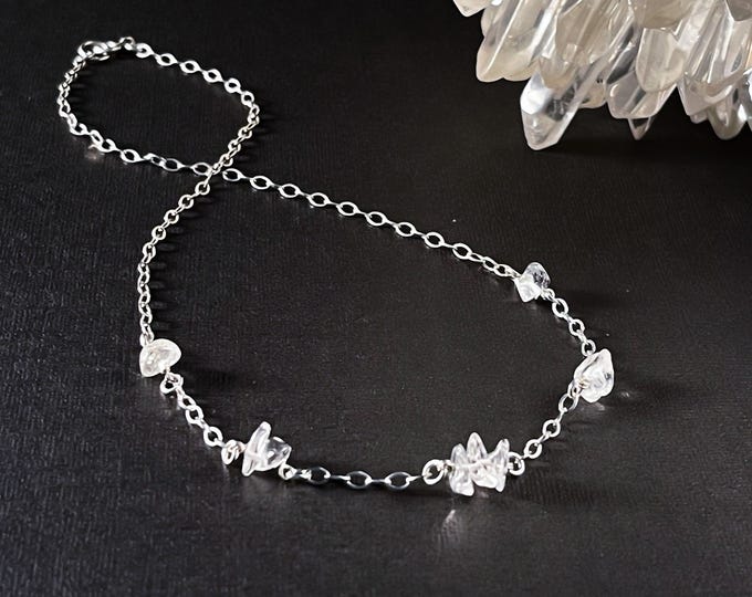 Raw Clear Quartz Crystal choker, Quartz Satellite Station Necklace or Crystal beaded choker, Natural Genuine Real Unpolished Rough gems