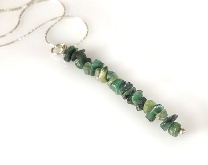 Raw Emerald Gem Bar Necklace, May Birthstone, Raw Emeralds, Emerald Pendant