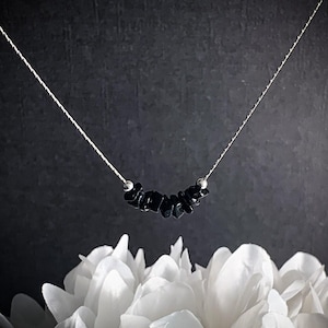 Black Tourmaline stone necklace for Confidence, October birthstone Black Tourmaline necklace or choker,Libra birthday EMF protection jewelry image 1