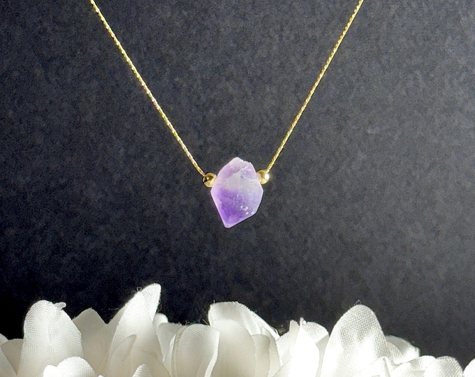 Raw Amethyst Point Choker Necklace February Birthstone Raw Stone Jewelry