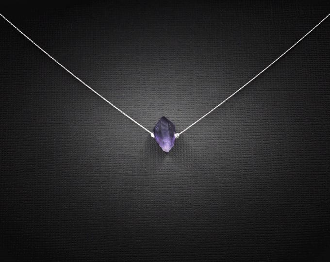 Raw Amethyst Crystal Point Necklace, Amethyst Cluster Pendant, Boho Amethyst Choker Necklace, Raw Crystals