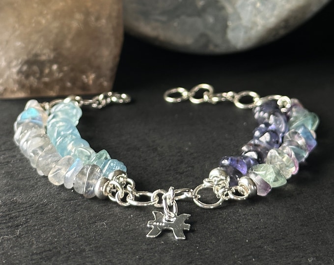 Pisces Zodiac Bracelet Personalized Raw Stone Crystal Astrology Bracelet