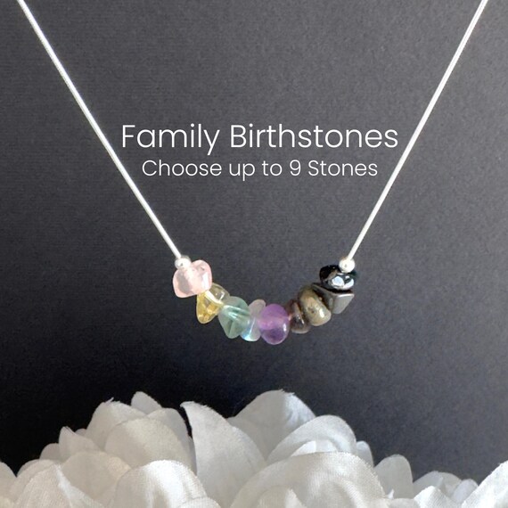 Custom Family Birthstone Personalized Gemstone Necklace Customized Mothers Birthstone Jewelry Gift for Mom Keepsake Choose Your Own Crystals
